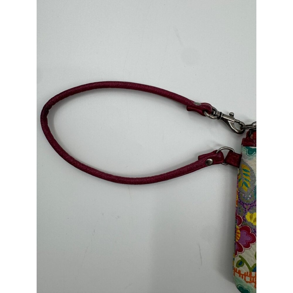 Fossil Floral Print Wristlet Wallet With Red Strap & Zipper Closure - Picture 3 of 13